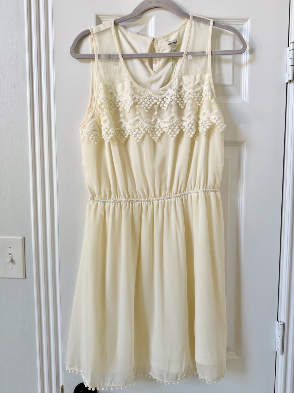 Umgee Cream Sleeveless Chiffon Mini Dress with Lace Yoke